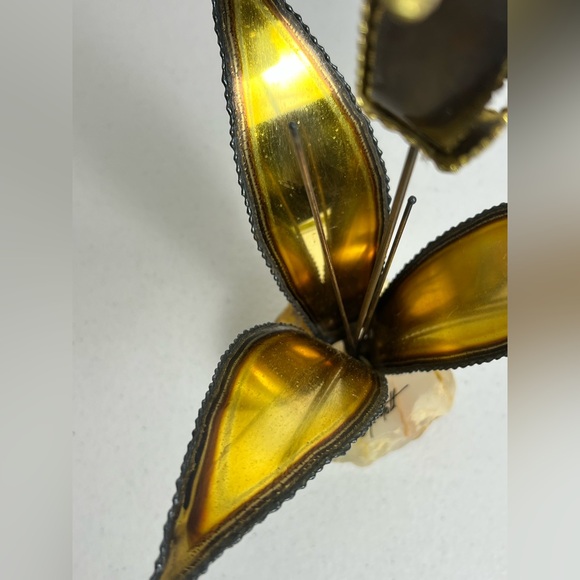 MCM Brutalist Floral Sculpture Brass Copper Signed John DeMott Onyx Base - Picture 13 of 15